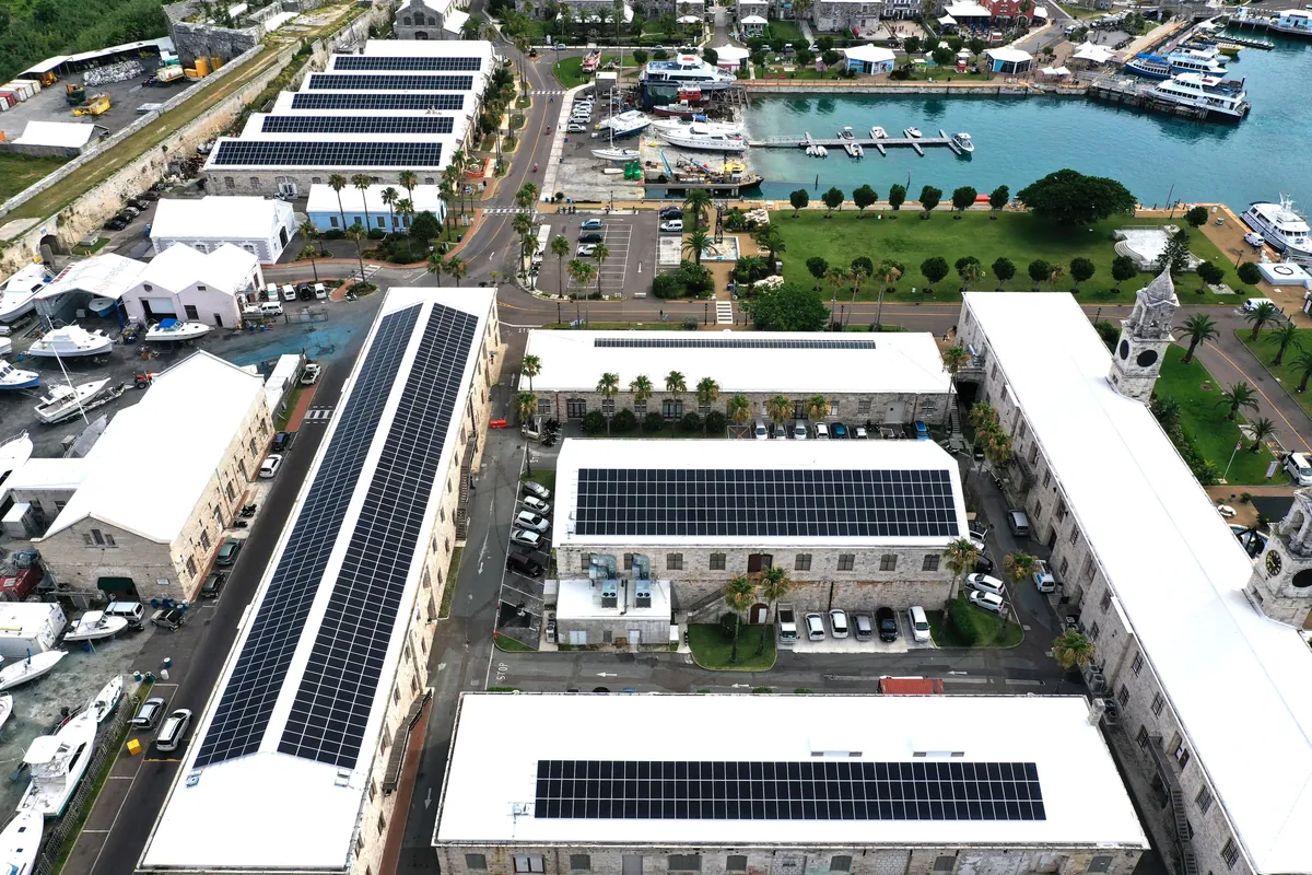 Solar panels on the West End Development Company warehouse roofs at Dockyard, Bermuda
