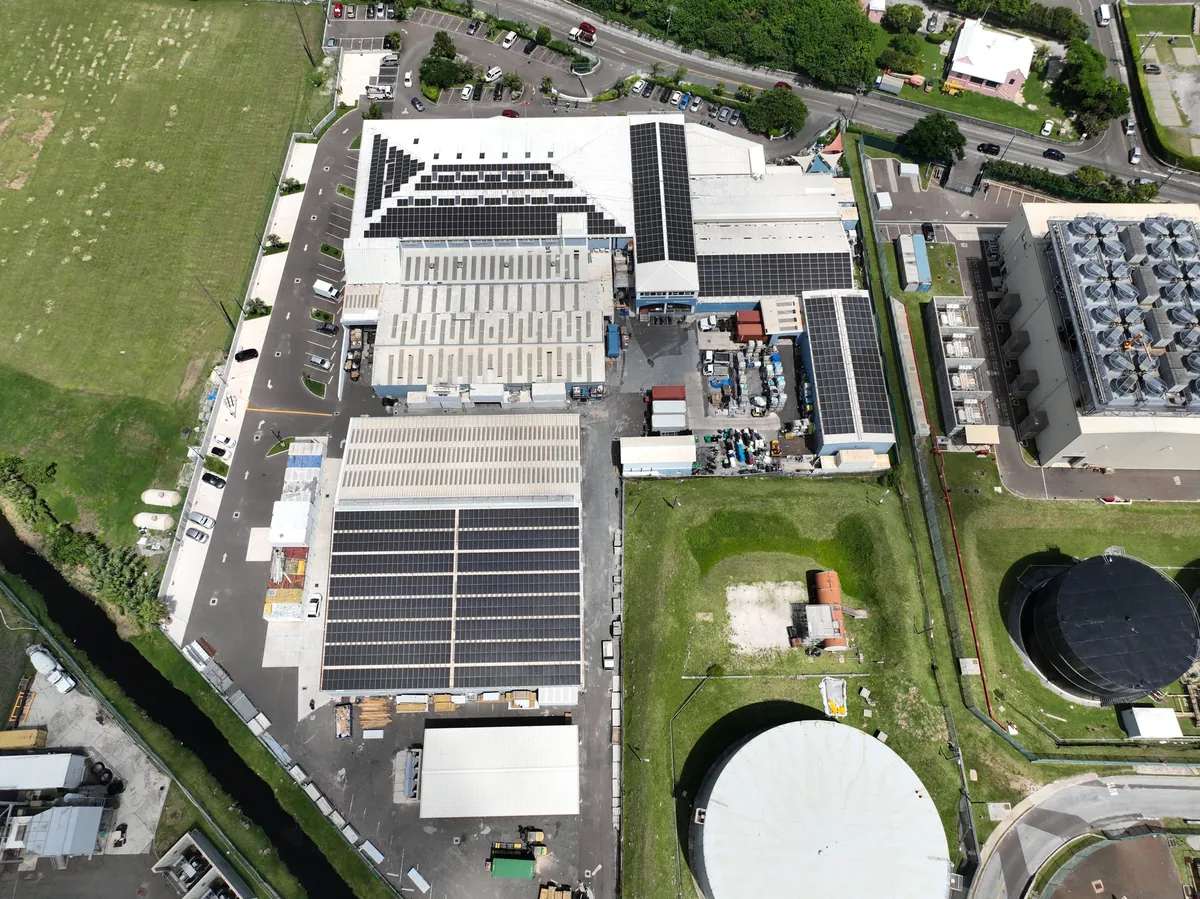 Solar panels on the Gorham's buildings, seen from the air