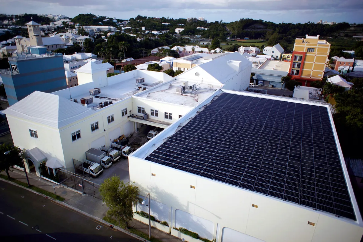Solar panels covering the Gosling's roof in Hamilton, Bermuda