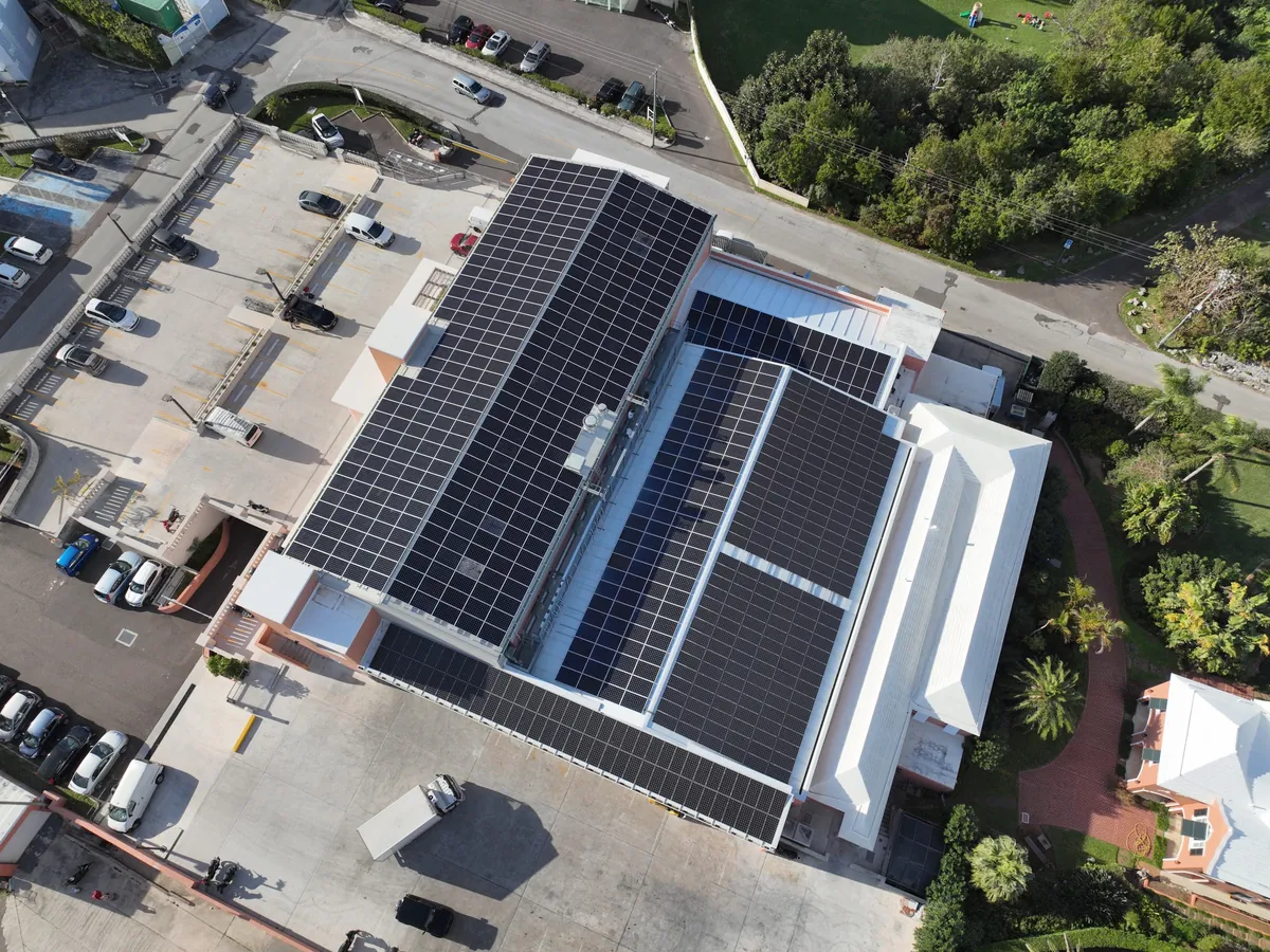 Solar panels on the Lindo's roof in Devonshire, Bermuda