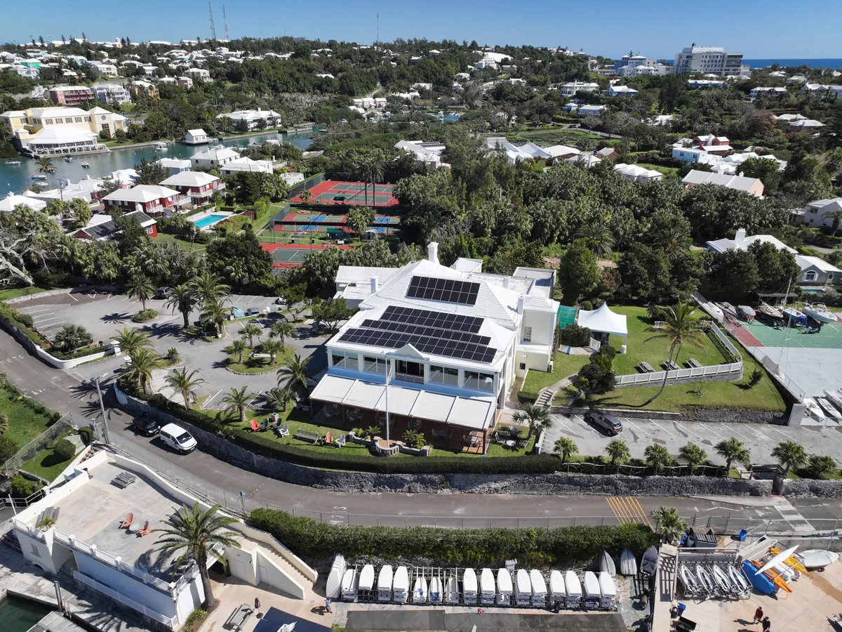 Solar panels on the Royal Hamilton Amateur Dinghy Club roof, Paget